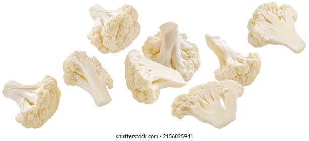 Falling cauliflower isolated on white background