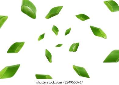 Falling chopped Green Onion isolated on white background, selective focus - Powered by Shutterstock