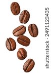 Falling coffee beans isolated on white background with clipping path