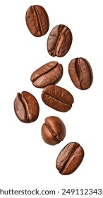 Falling coffee beans isolated on white background with clipping path