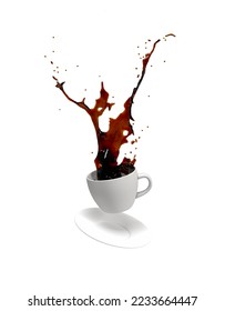falling coffee cup on white background 3d illustration