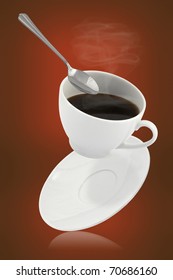 Falling Coffee Cup With Spoon And Saucer