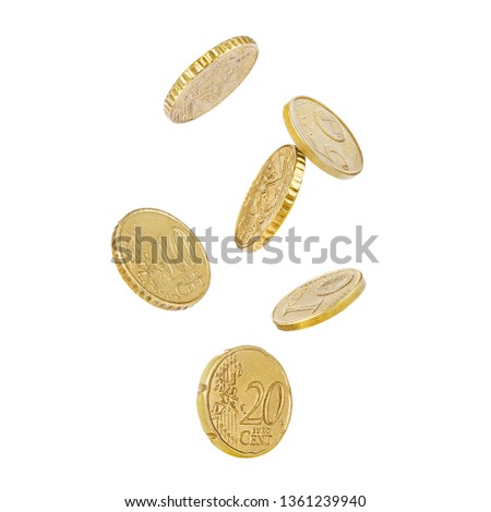Falling coins, isolated on white background