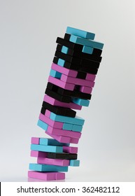 Falling  Color Jenga Tower On White Background