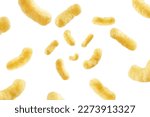 Falling Corn Stick isolated on white background, selective focus