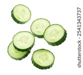 Falling Cucumber Slice Isolated on White Background.