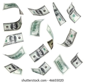 Falling Dollars On A White Background