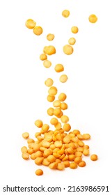 Falling Dried Yellow Pea Isolated On A White Background