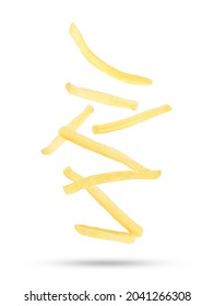 Falling of french fries isolated on white background.