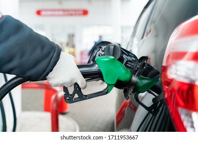 Falling Gas Prices. Refueling Vehicle With Gasoline At City Gas Station.