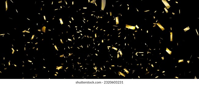 falling glittering gold confetti texture overlay isolated on black background for festive event decoration