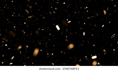 falling gold confetti overlay on dark black background, sparkling effect overlay for event designs, celebration or holiday atmosphere with glowing glitter, festive background for parties - Powered by Shutterstock