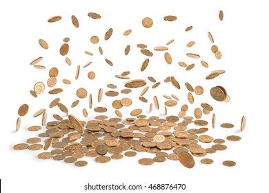 Falling Golden Coins Isolated on white background