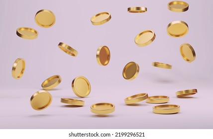 Falling golden coins on a white background. 3d rendering