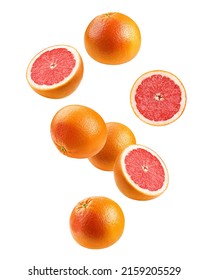 Falling grapefruit isolated on white background, clipping path, full depth of field