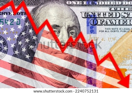 Falling graph on the background of the American dollar. Downtrend.