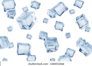 Falling Ice Cube, Isolated On White Background, Selective Focus