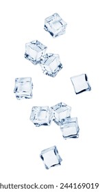 Falling ice cube, isolated on white background, clipping path, full depth of field