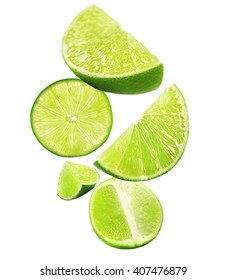 Falling Limes Isolated On White