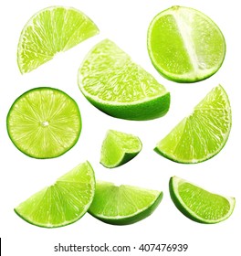 Falling Limes Isolated On White