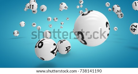 Falling lottery balls  against blue vignette background