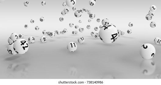 Falling lottery balls  against grey background