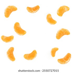 Falling Mandarin on white background, selective focus