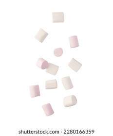 Falling Marshmallow isolated on white background with clipping path.
