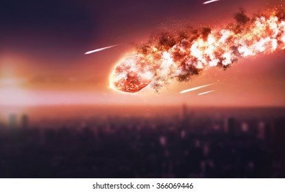 The Falling Meteor Rain. Comet in space, meteor and energy, asteroid glow, powerful star moving. Elements of this image furnished by NASA