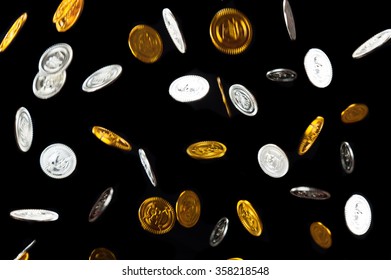 Falling money, black background, texture - Shutterstock ID 358218548