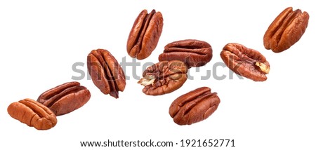 Falling pecan nuts isolated on white background with clipping path 商業照片 © 
