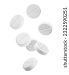 Falling Pills isolated on white background, clipping path, full depth of field