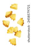 Falling pineapple slice isolated on white background, clipping path, full depth of field