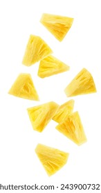 Falling Pineapple slice isolated on white background, clipping path, full depth of field