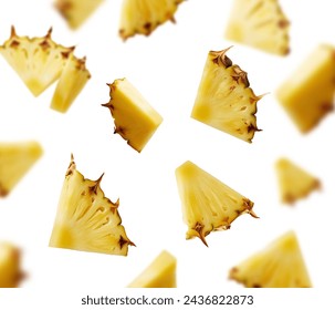 Falling pineapple slices isolated on white background.  - Powered by Shutterstock