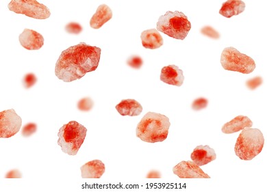 Falling Pink Salt, Himalayan, isolated on white background, selective focus - Powered by Shutterstock