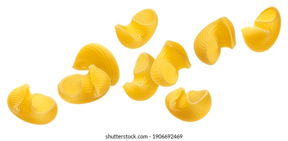 Falling pipe rigate pasta isolated on white background with clipping path - Powered by Shutterstock