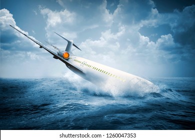 Falling Plane Accident Crashing Into The Water On The Sea