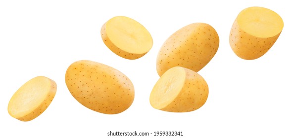 Falling raw potatoes isolated on white background with clipping path - Powered by Shutterstock