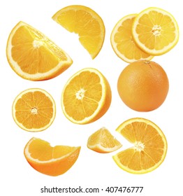 Falling Ripe Oranges Isolated On White