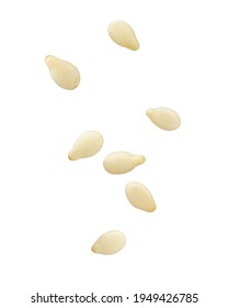 Falling sesame isolated on white background, clipping path, full depth of field