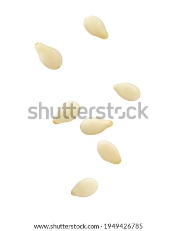 Falling sesame isolated on white background, clipping path, full depth of field