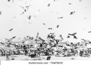 Falling Silver Shiny Confetti Background 