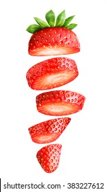 Falling Sliced Strawberry Isolated On White Clipping Path