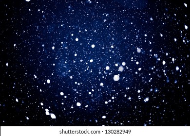 Falling Snow Background - Snowflakes Over Night Dark Sky