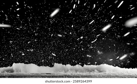 Falling Snow Effect Overlay – Isolated Snow Particles on Black Background with Winter Texture for Atmospheric and Festive Designs	