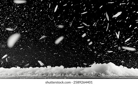 Falling Snow Effect Overlay – Isolated Snow Particles on Black Background with Winter Texture for Atmospheric and Festive Designs	