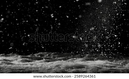 Falling Snow Effect Overlay – Isolated Snow Particles on Black Background with Winter Texture for Atmospheric and Festive Designs	