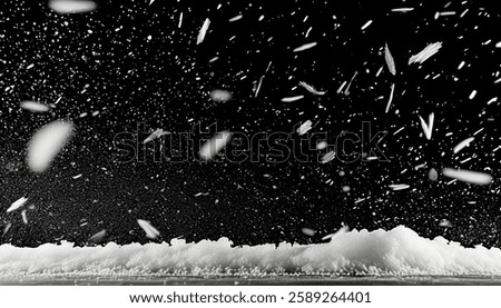 Falling Snow Effect Overlay – Isolated Snow Particles on Black Background with Winter Texture for Atmospheric and Festive Designs	