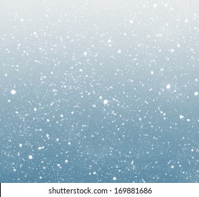 Falling Snow On The Blue Background